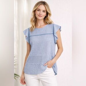 Michael Kors Light Blue Eyelet Blouse, Size M, Excellent pre-owned condition